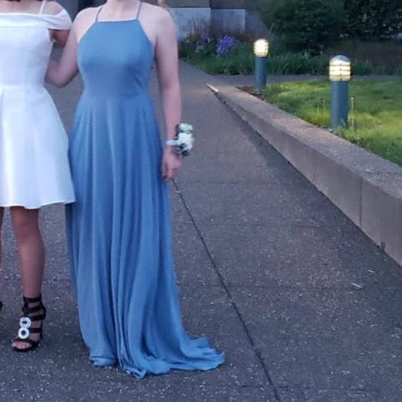 blue maxi prom dress